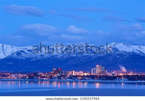 Anchorage Alaska Skyline Winter Dusk Chugach Stock Photo Edit Now