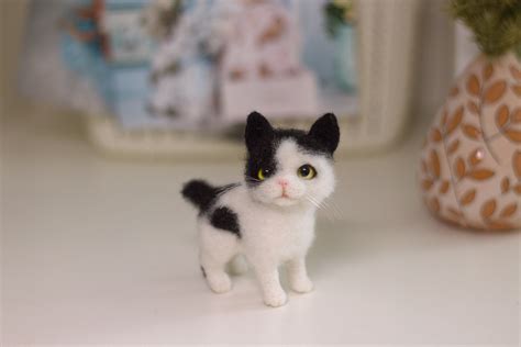 Black And White Little Cat Japanese Bobtail Cute Kitten Toy Etsy