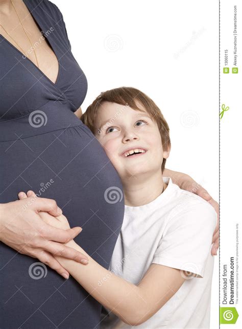 Schwangere Mutter Und Sohn Stockbild Bild Von Liebe