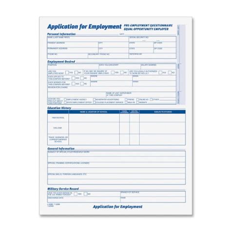 Tops Comprehensive Employment Application Form 11 X 17 Sheet Size