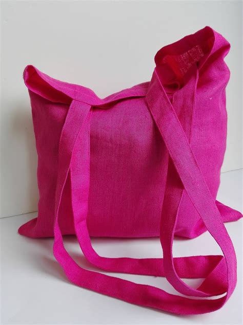 Pink Tote Bag Linen Shopping Bag Tote Bag Pink Beach Bag Pink