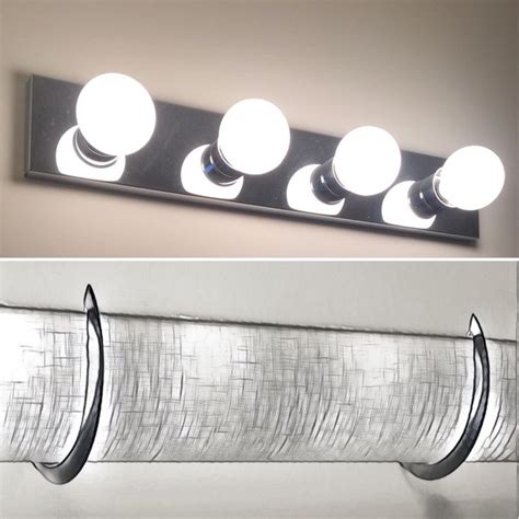 My custom lamp shades offer the perfect solution to cover those horrible hollywood style vanity lights, while instantly updating your space. 32" Linen Shade with Metallic look brackets hides a ...