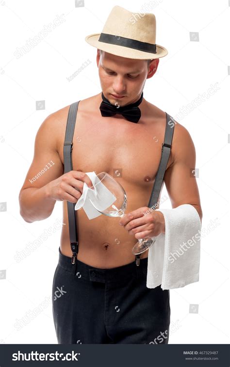 Waiter Naked Torso Rubbing Napkin Wine Stock Photo Shutterstock