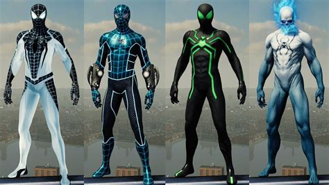 Marvels Spider Man 2018 All Suits Showcase Costumes Youtube