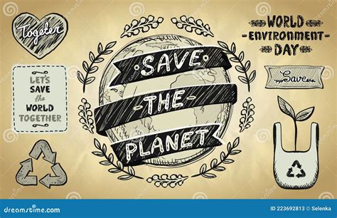 Save The Planet World Environment Day Hand Drawn Graphic Poster Stock
