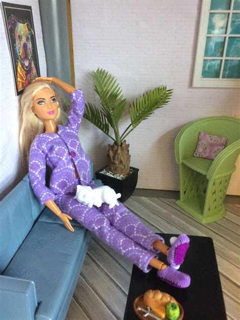 Barbie Doll Size Flannel Pajamas Pjs Outfit Purple Flannel Pajamas Barbie Dolls Flannel