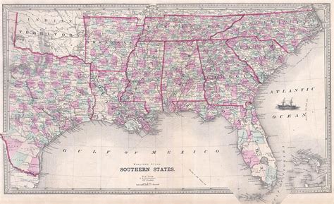 Vintage Map Of The Southern United States Drawing By