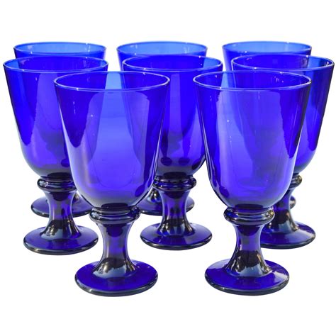 Midcentury Cobalt Blue Crystal Glasses S 8 Chairish