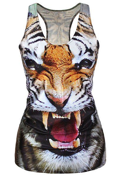 2018 Stylish Scoop Neck Slimming Tiger Print Tank Top For Women In As
