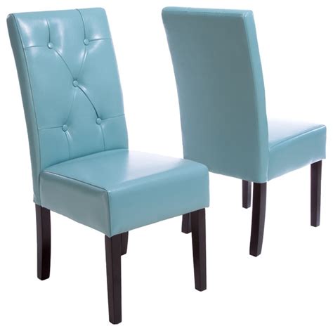 Ajay modern faux leather dining chairs, set of 2, blackby best master furniture. Alexander Leather Dining Chairs, Set Of 2 Teal Blue ...