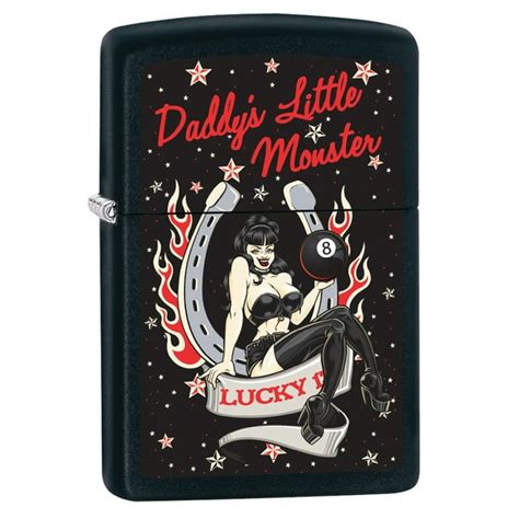 Zippo Lighter Daddys Little Monster Pin Up Girl Black Matte 78774