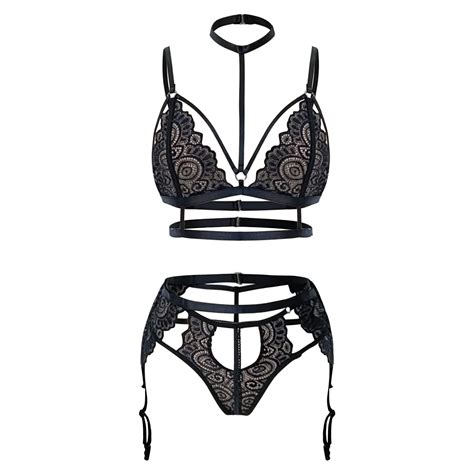Buy Sexy Women Lace Bra Sexy Lingerie With Garter Thong Set Underwear