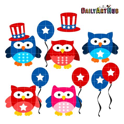 4th Of July Owls Clip Art Set Daily Art Hub