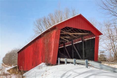 Edna Collings Covered Bridge With Snow Stock Photo Image Of Covered
