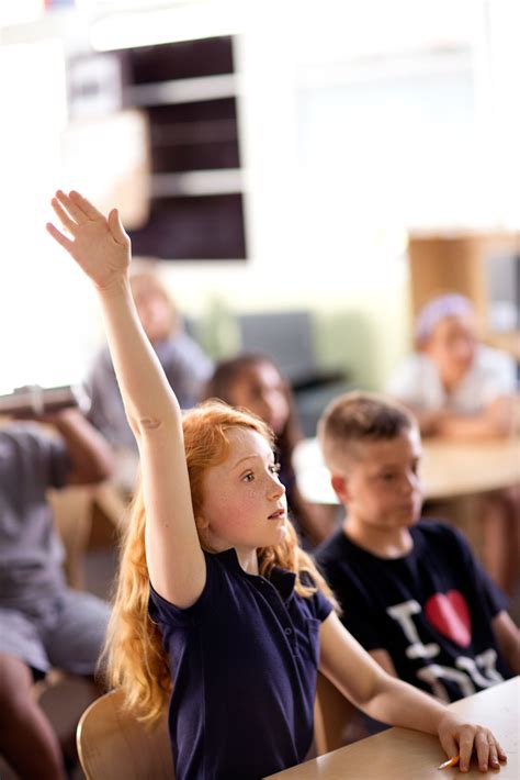Student Raises Her Hand In The Classroom Photographed By Advertising