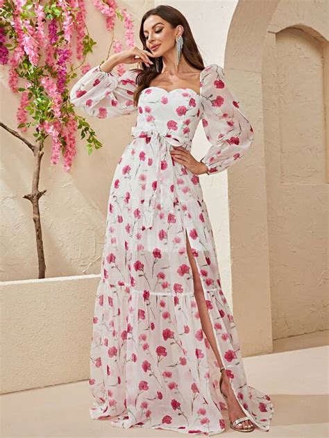 Giffniseti Floral Print Split Thigh Dress SHEIN USA