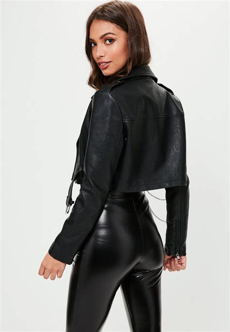 Missguided Black Super Cropped Biker Jacket Sexy Leather Outfits
