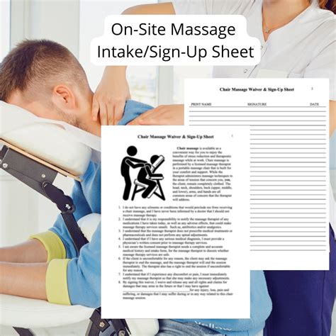 On Site Massage Therapy Intake Form Sign Up Sheet Chair Etsy