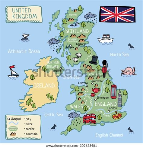 Cartoon Vector Map United Kingdom England Stock Vector Royalty Free