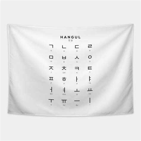 korean alphabet chart hangul language chart white hangul tapestry teepublic