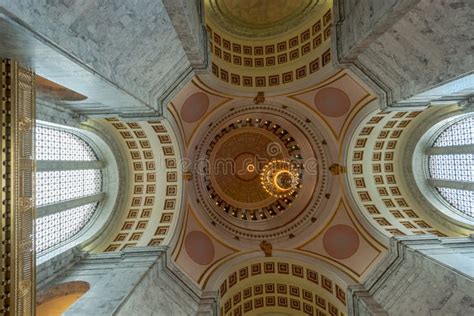 Looking Upward At The Chandelier In The Rotunda Of The State Capitol In