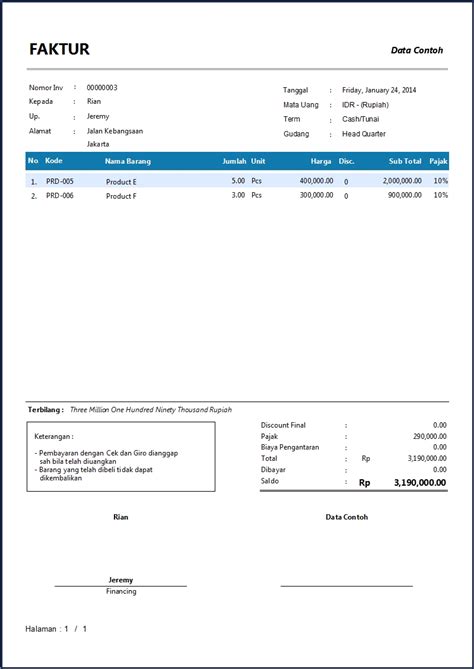 Contoh Invoice Software Akuntansi Zahir Accounting