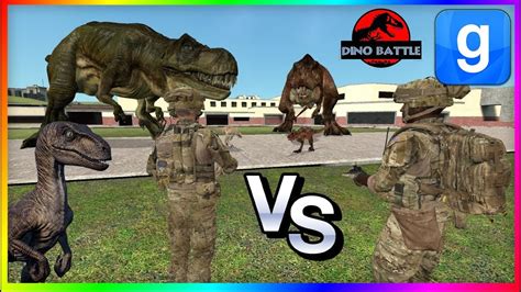 dinosaur survival military vs dinosaurs snpc fight garry s mod youtube