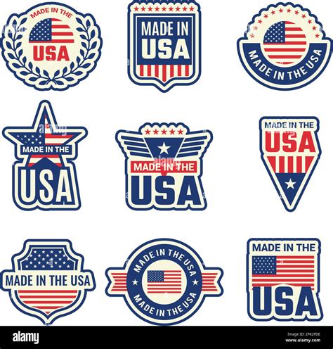 Made In Usa National Authentic Labels Or Badges Stamps With American