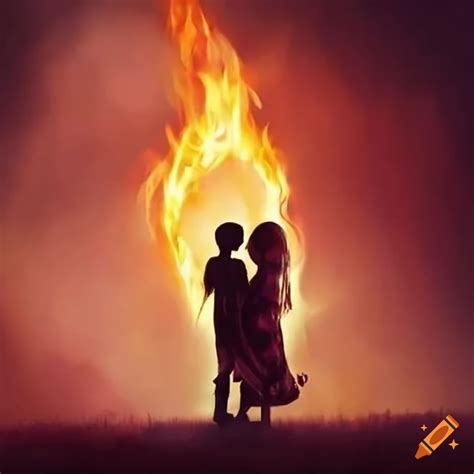 Passionate Couple Embracing With Fiery Heart