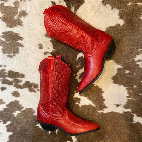 Vintage Red Leather Acme Cowgirl Western Boots Womens Size 7 Etsy In 2021 Western Boots