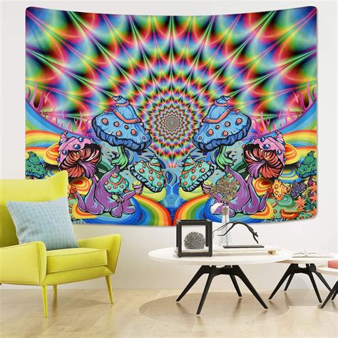 Psychedelic Tapestry Colorful Mushrooms Tapestries Abstract