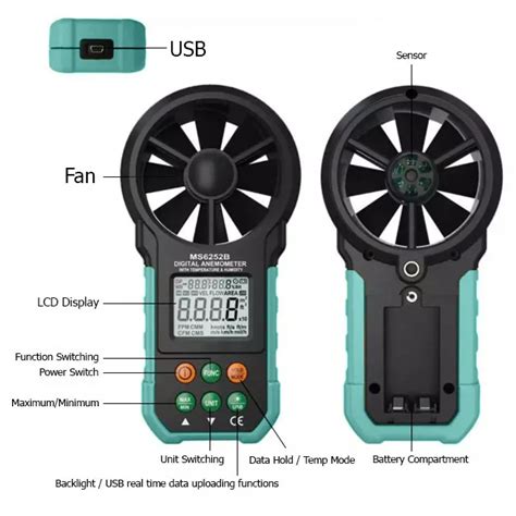 Mastech Ms6252b Digital Anemometer Handheld Lcd Electronic Wind Speed