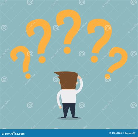businessman looking question marks above his head stock vector illustration of professional