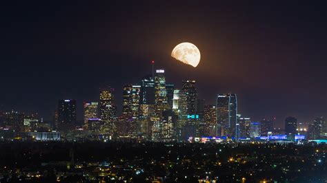 4k Super Moon Rising Over Downtown Los Angeles Night Emerics