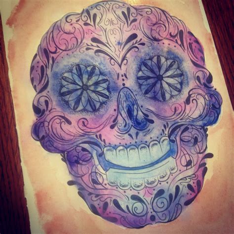 Sugar Skull Filigree Watercolor Painting Skull Filigree Flash Tattoo