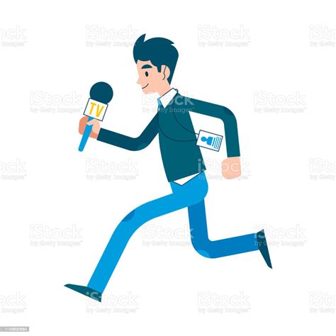 Vector Man Journalist Reporter Running With Mic Stock Illustration