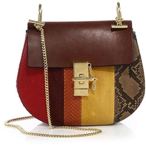 Chloe Drew Small Striped Leather And Python Shoulder Bag 3700 Liked