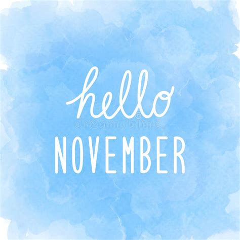 Hello November Greeting On Abstract Blue Watercolor Background Stock
