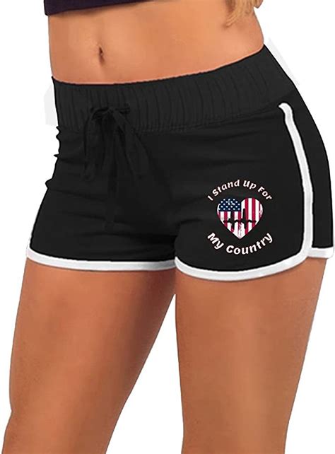 Womens Sexy Booty Shorts Stand Up For My Country American Flag Heartbeat Low Waist Gym Workout