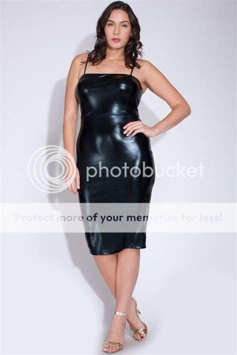 Sexy Plus Size Black Shiny Vinyl Dress Pvc Latex Straps Stretch Faux 1x