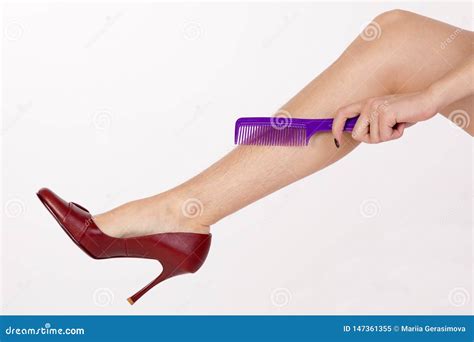 Hairy Legs Of A Woman In Red Shoes Stock Image Image Of Soft Razor