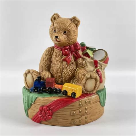 Vintage Toyland Music Box Teddy Bear With Choo Choo Train Locomotive
