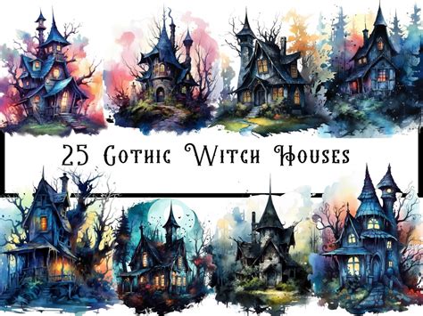 Gothic Witch Houses Watercolour Png Witch Clipart Gothic Clipart