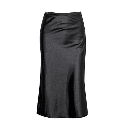 Casual Silk Black Skirt Women Summer Autumn Knee Length Office Lady