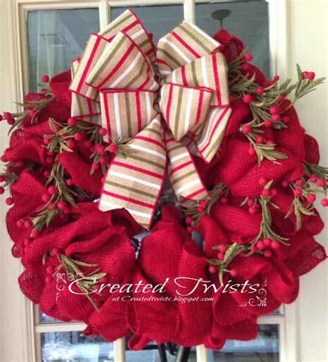 Created Twists Red Burlap Christmas Wreath With Striped