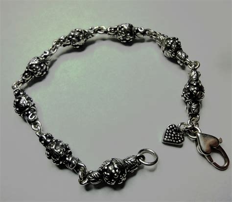 Vintage Sterling Silver Bracelet With Beautiful Decorated Beads