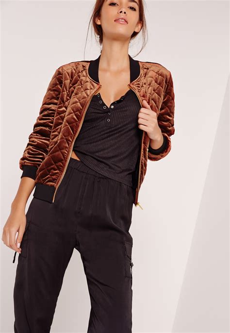 Missguided Quilted Bomber Jacket Bronze 70 Missguided Lookastic