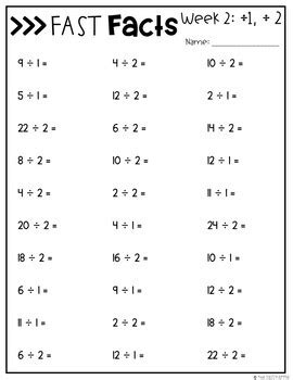 Division Daily Practice Math Fact Fluency Worksheets Fast Facts Folders