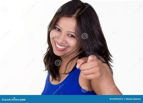 Indian Girl Pointing At You With A Cheerful Smile Stock Image Image