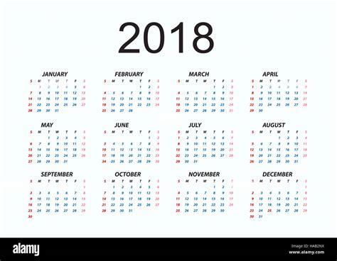 Calendario Imprimible 2018 Fotos E Imágenes De Stock Alamy